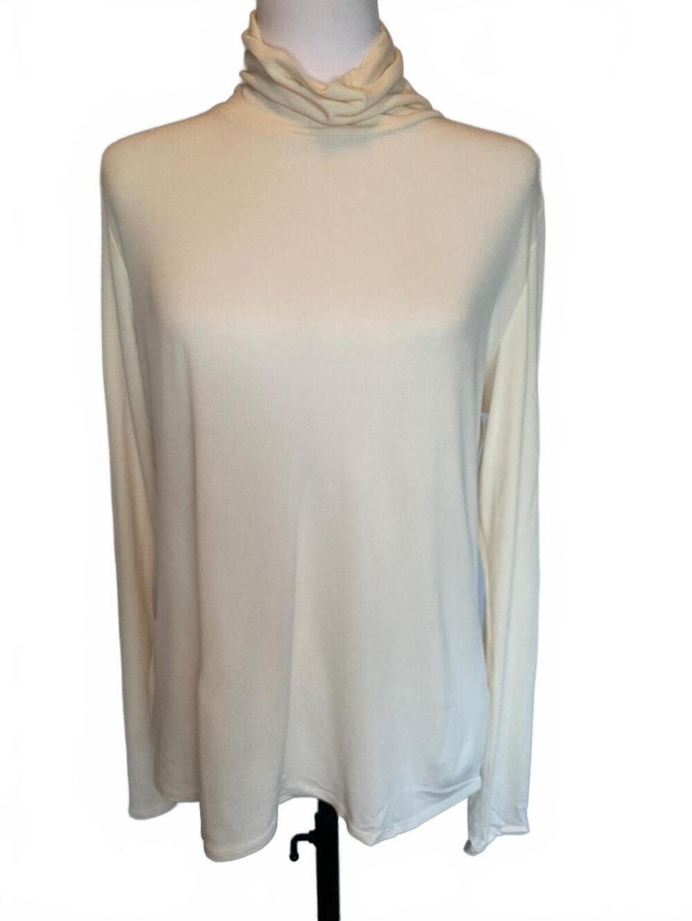 Eileen Fisher Cream 100% Silk Turtleneck Top Women M Minimalist Elevated Basic